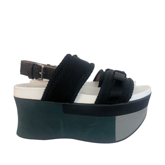 Marni Black/ Grey Canvas And Leather Bow Embellished Slingback Platform Sandals - Picture 8 of 8